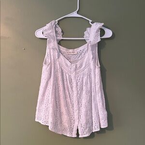 Lucky Brand White Eyelet Ruffle Sleeve Blouse